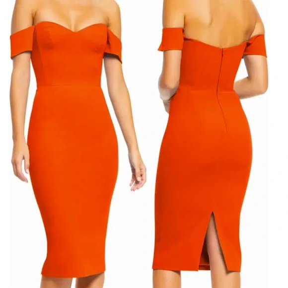 Dress the Population Bailey Off the Shoulder Dress in Poppy. Size Medium.